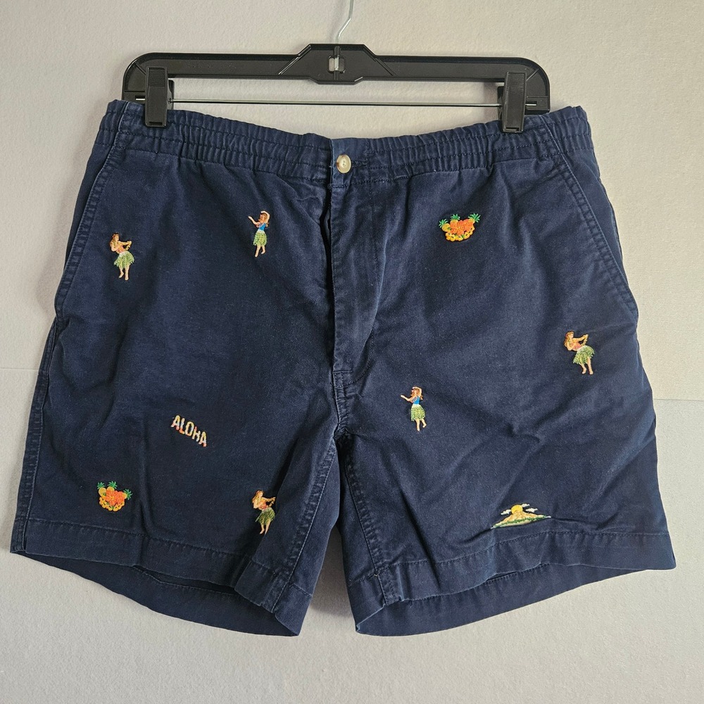 Polo Ralph Lauren Mens Classic Fit Navy Embroidered Hula Aloha Shorts M Vacation